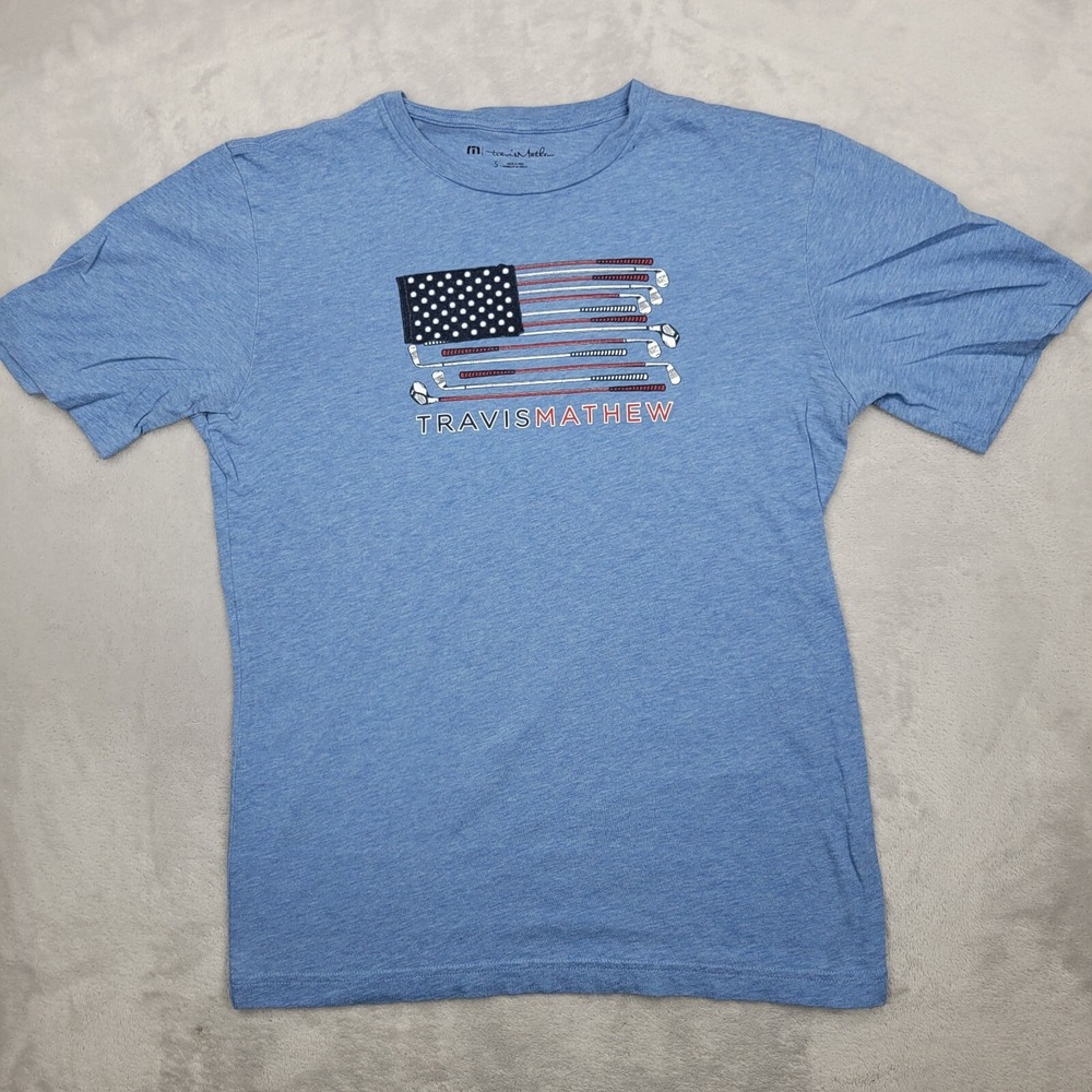 Travis Mathew Shirt Men Small Pima Cotton Basic Classic Golf Club USA Flag Adult
